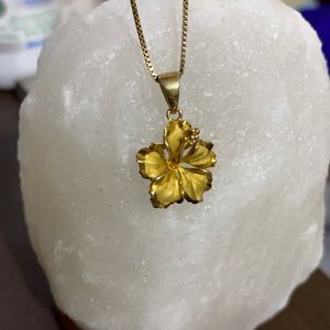 14K Gold Plated Chain + Hawaiian Hibiscus Pendant